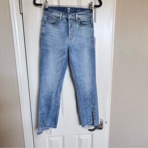 7 For All Mankind Edie Raw Hem Crop Ring Ankle Denim Blue Jeans Women's Size 23